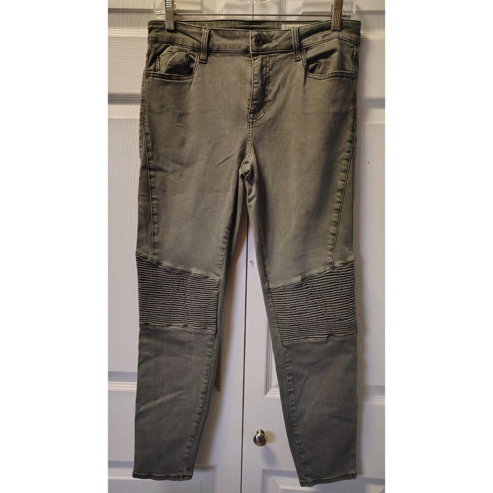 Pistola Audrey Moto Skinny Jeans Olive Green Women's Size 29 Ribbed Knee